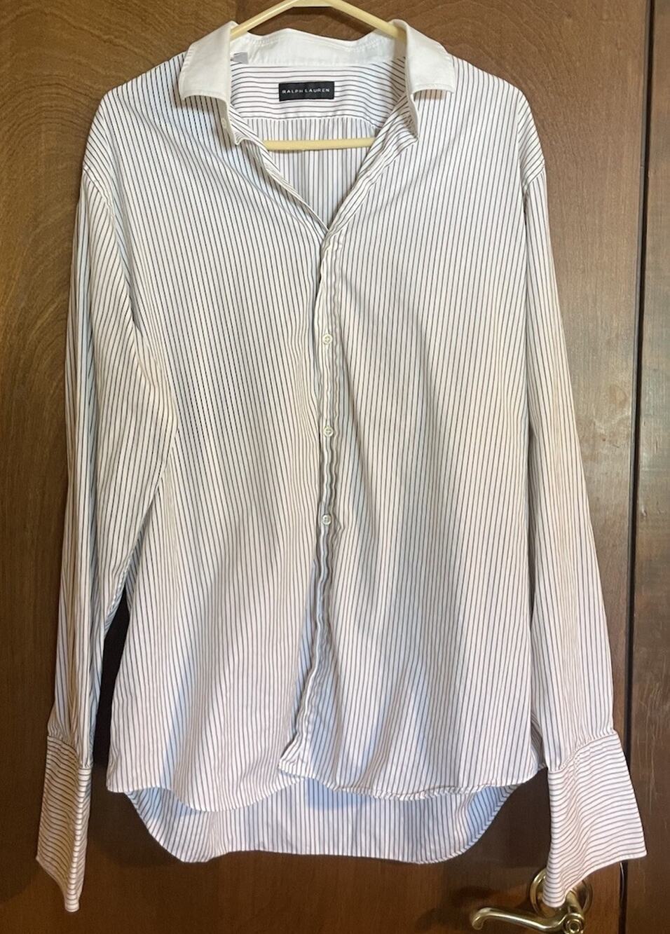 Ralph Lauren Mens Classic Fit Striped Button Down Shirt Brown White XL 17 1/2